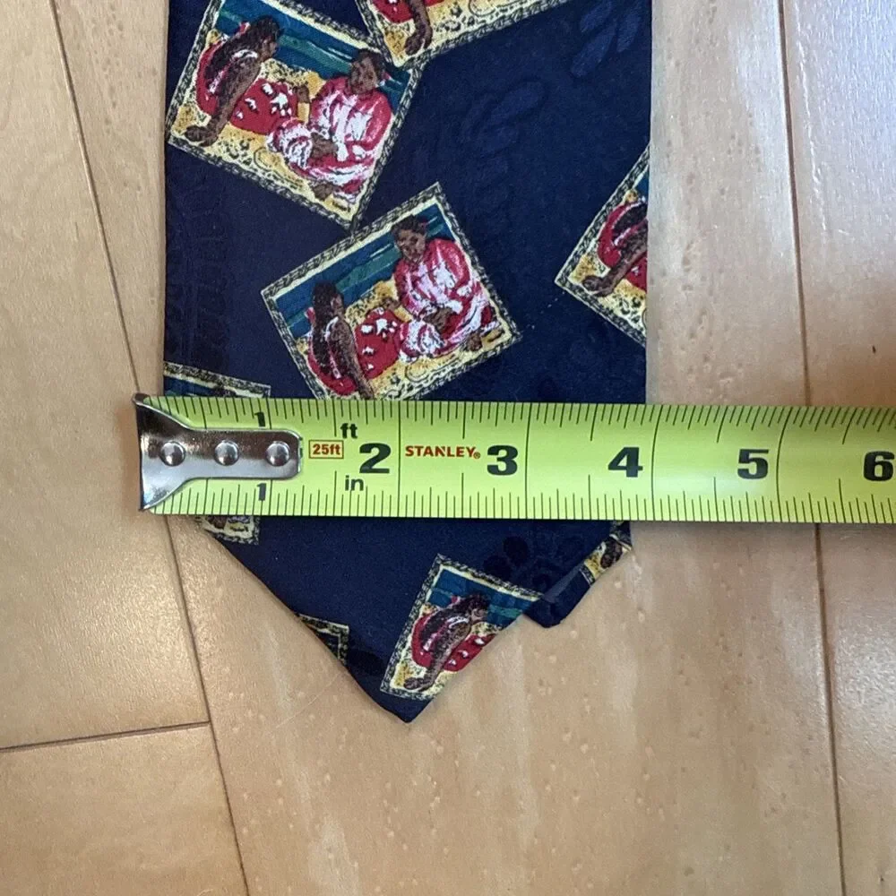 PAUL GAUGIN MUSEUM COLLECTION SILK TIE BY JG HOOK NAVY WOMEN SITTING ON BEACH